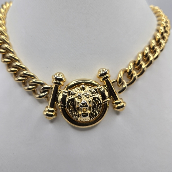 Anne Klein Lion Choker Necklace Goldtone 80s 90s Chunky Mogul Mobwife Statement - Picture 5 of 5